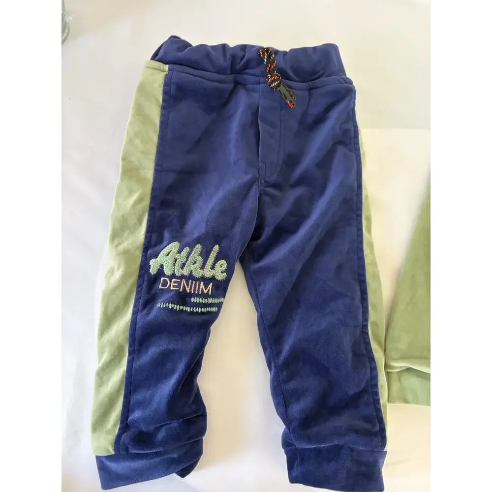 2T 2-Piece Fleece Hooded Hoodie & Pants Set Colorblock Green/Blue